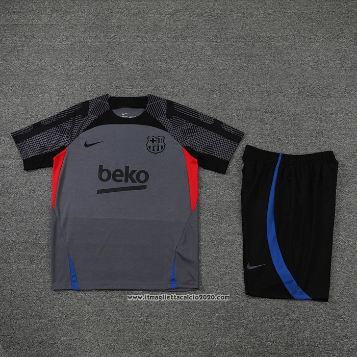 Tuta da Track FC Barcellona Manica Corta 2022 2023 Grigio - Pantalon Corto